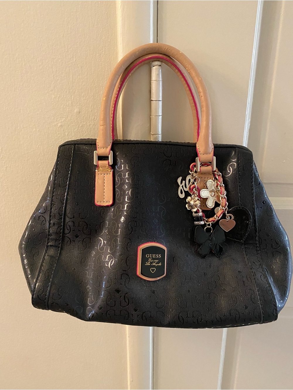 Guess Los Angeles Tote with Pink Trim and Tan Handles